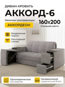 Прямой диван Аккорд-6, 160, серый, темные накладки