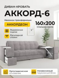 Прямой диван Аккорд-6, 160, серый, белые накладки